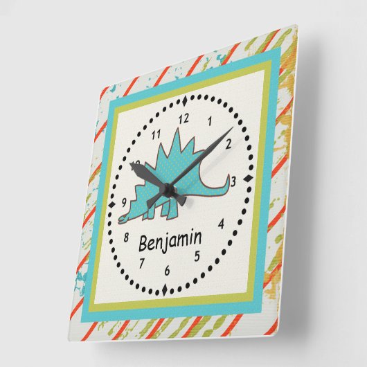 恐竜の恐竜の壁の時計の青いステゴサウルス スクエア壁時計 (傾斜)