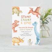 恐竜の恐竜の時代を問わず少年の誕生パーティー  招待状 (スタンド正面)
