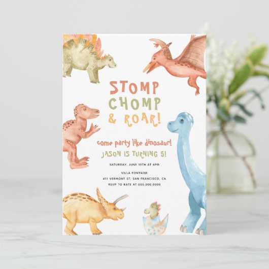 恐竜の恐竜の時代を問わず少年の誕生パーティー  招待状 (スタンド正面)