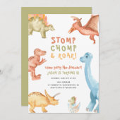 恐竜の恐竜の時代を問わず少年の誕生パーティー  招待状 (正面/裏面)