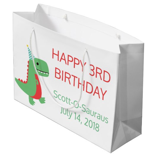 恐竜の抱き枕と個人用設定 ラージペーパーバッグ (裏面アングル)