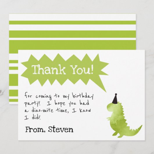 恐竜の招待スタンプとチョンプ 誕生日ボーイ 招待状 (正面/裏面)