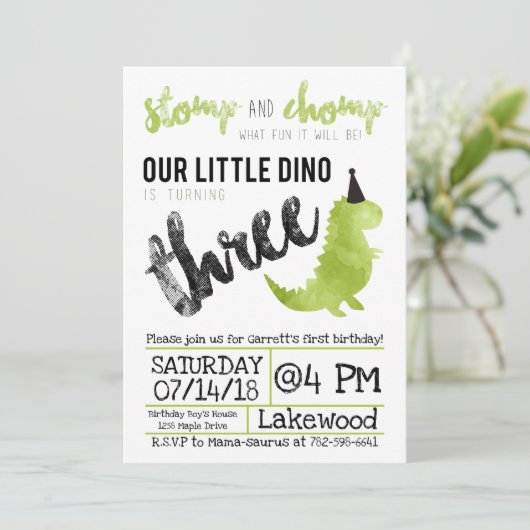 恐竜の招待状はずかずかと歩き、第3誕生日をChomp 招待状 (スタンド正面)