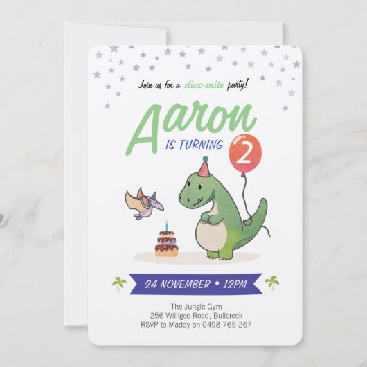 恐竜の招待状、男の子の誕生日の招待状 招待状