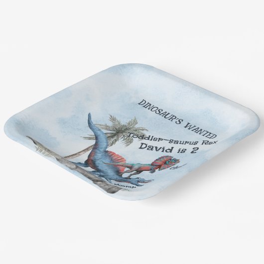 恐竜の指名手配の2歳の誕生日 ペーパープレート (傾斜あり)