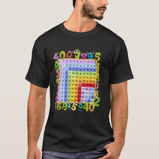恐竜の数字のかけ算スクエア数学のバックT Tシャツ (正面)