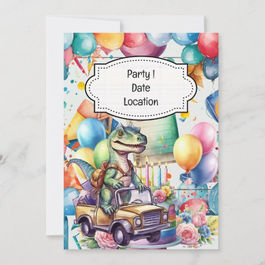 恐竜の新学期テーマ for 学生 招待状 (正面)