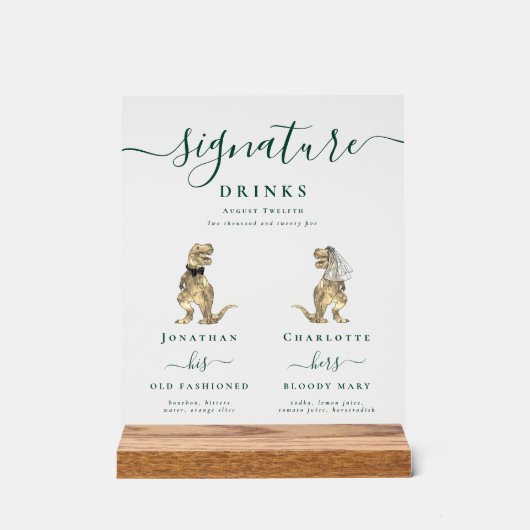 恐竜の新郎新婦のシグネチャードリンク結婚ズ アクリルサイン (正面)