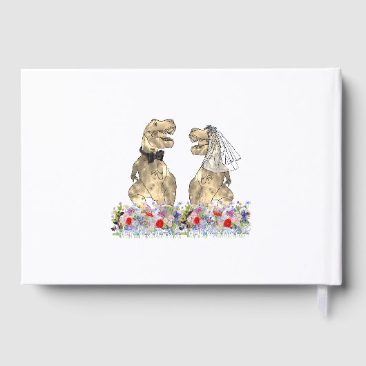 恐竜の新郎新婦のフローラ結婚の金ゴールド ゲストブック (裏面)