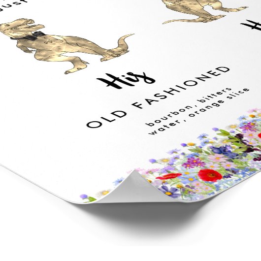 恐竜の新郎新婦結婚のシグネチャードリンク ポスター (角)