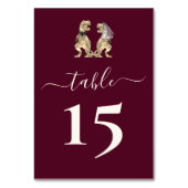 恐竜の新郎新婦結婚のバーガンディ&クリーム テーブルナンバー (裏面)