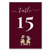 恐竜の新郎新婦結婚のバーガンディ&クリーム テーブルナンバー (正面)