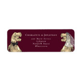 恐竜の新郎新婦結婚の差出人住所 ラベル (正面)