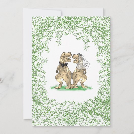 恐竜の新郎新婦結婚の感謝 サンキューカード (裏面)