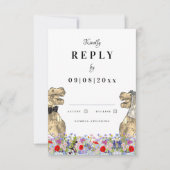 恐竜の新郎新婦結婚の返信 出欠カード (正面)