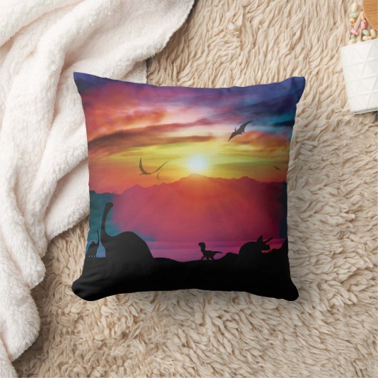 恐竜の日没 クッション (ブランケット)