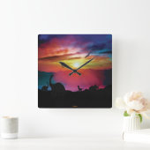 恐竜の日没 スクエア壁時計 (ホーム)