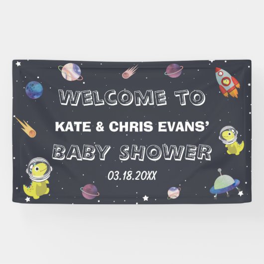 恐竜の星の惑星銀河系赤ちゃんシャワー背景 横断幕 (横)