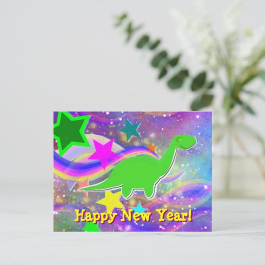 恐竜の星及び渦巻の明けましておめでとうの郵便はがき シーズンポストカード (スタンド正面)
