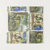 恐竜の時代:水彩風景イラストレーション タペストリー (正面(横))