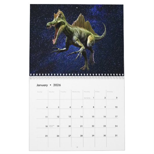 恐竜の暗く光沢のある空の美しい壁 カレンダー (1月 2026)