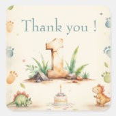 恐竜の最初の誕生日ありがとうステッカー スクエアシール (正面)