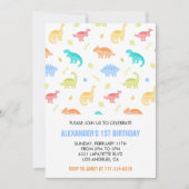 恐竜の最初の誕生日の少年ジャングルの子供tレックスブルー 招待状 (正面)