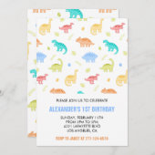 恐竜の最初の誕生日の少年ジャングルの子供tレックスブルー 招待状 (正面/裏面)