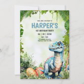 恐竜の最初の誕生日の招待状、ジュラシックパーティー 招待状 (正面)