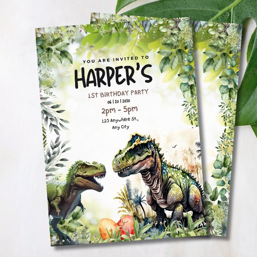 恐竜の最初の誕生日の招待状、野生の恐竜 招待状