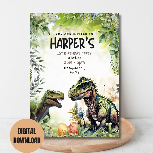恐竜の最初の誕生日の招待状、野生の恐竜 招待状