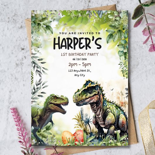 恐竜の最初の誕生日の招待状、野生の恐竜 招待状