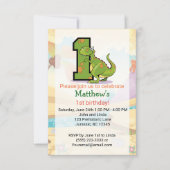 恐竜の最初の誕生日カスタム祝 招待状 (正面)