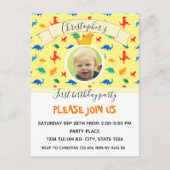 恐竜の最初の誕生日カラフル男の赤ちゃん写真 シーズンポストカード (正面)