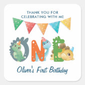 恐竜の最初の誕生日サンキュースクエアステッカー スクエアシール (正面)