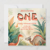 恐竜の最初の誕生日ジャングルの水色 セーブザデート (正面)