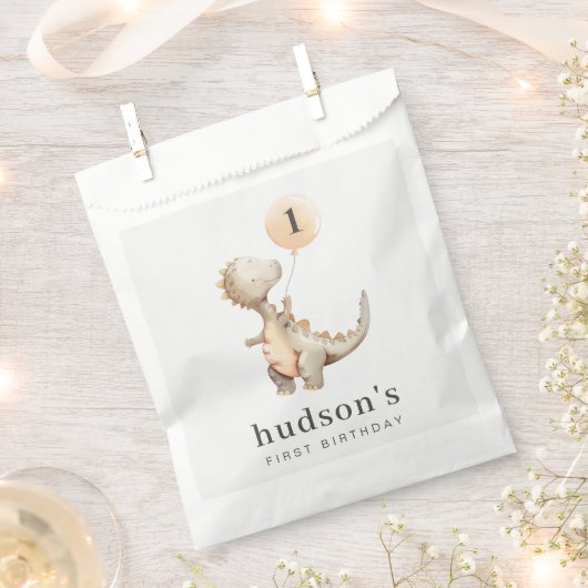 恐竜の最初の誕生日バルーン フェイバーバッグ (クリップ留めされた状態)