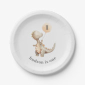恐竜の最初の誕生日バルーン ペーパープレート (正面)