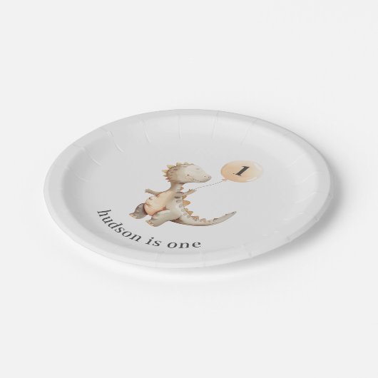 恐竜の最初の誕生日バルーン ペーパープレート (アングル)