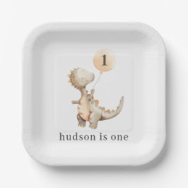 恐竜の最初の誕生日バルーン ペーパープレート