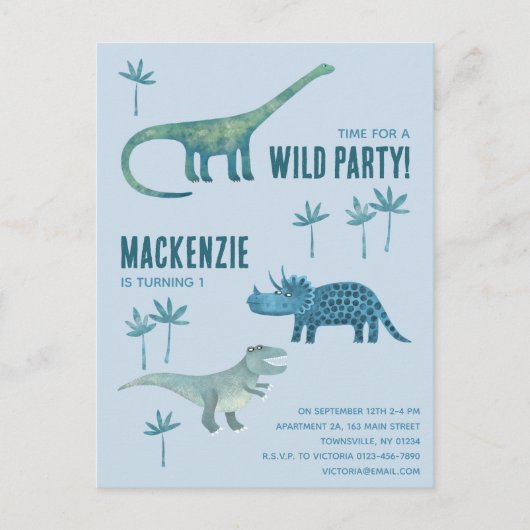 恐竜の最初の誕生日パーティの招待状 ポストカード (正面)