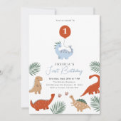 恐竜の最初の誕生日パーティの招待状 招待状 (正面)