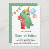 恐竜の最初の誕生日パーティの招待状 招待状 (正面/裏面)