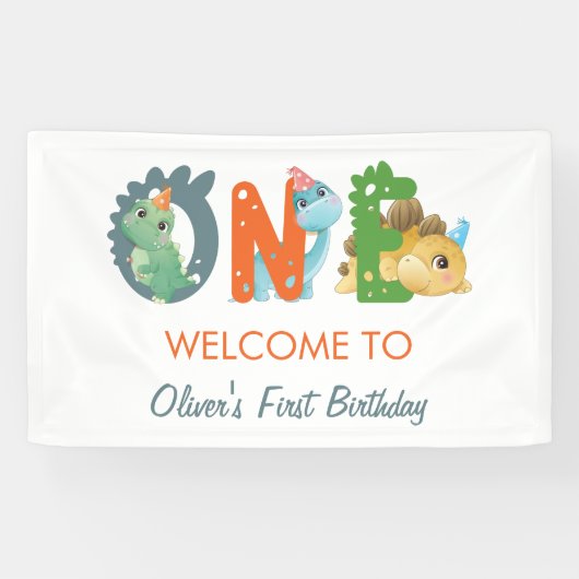 恐竜の最初の誕生日パーティーへようこそ 横断幕 (横)