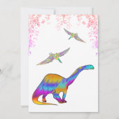 恐竜の最初の誕生日パーティーピンク写真 招待状 (裏面)