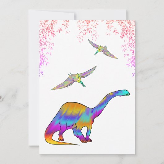 恐竜の最初の誕生日パーティーピンク写真 招待状 (裏面)