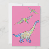 恐竜の最初の誕生日パーティーピンク写真 招待状 (裏面)