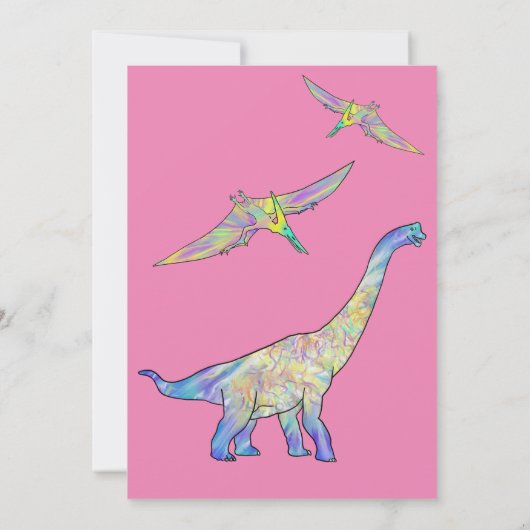 恐竜の最初の誕生日パーティーピンク写真 招待状 (裏面)