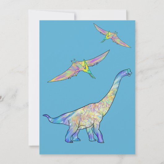 恐竜の最初の誕生日パーティーブルー 招待状 (裏面)