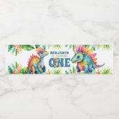 恐竜の最初の誕生日パーティーボーイカラフルトロピカル ペットボトルラベル (シングルラベル)